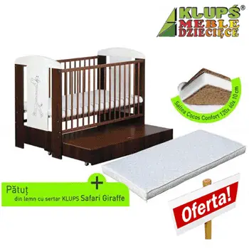 Patut din lemn cu saltea inclusa Saffari Venge Klups Patut din lemn cu saltea inclusa Saffari Venge Klups