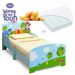 Set pat cu cadru din lemn Disney Winnie si saltea pentru patut Dreamily